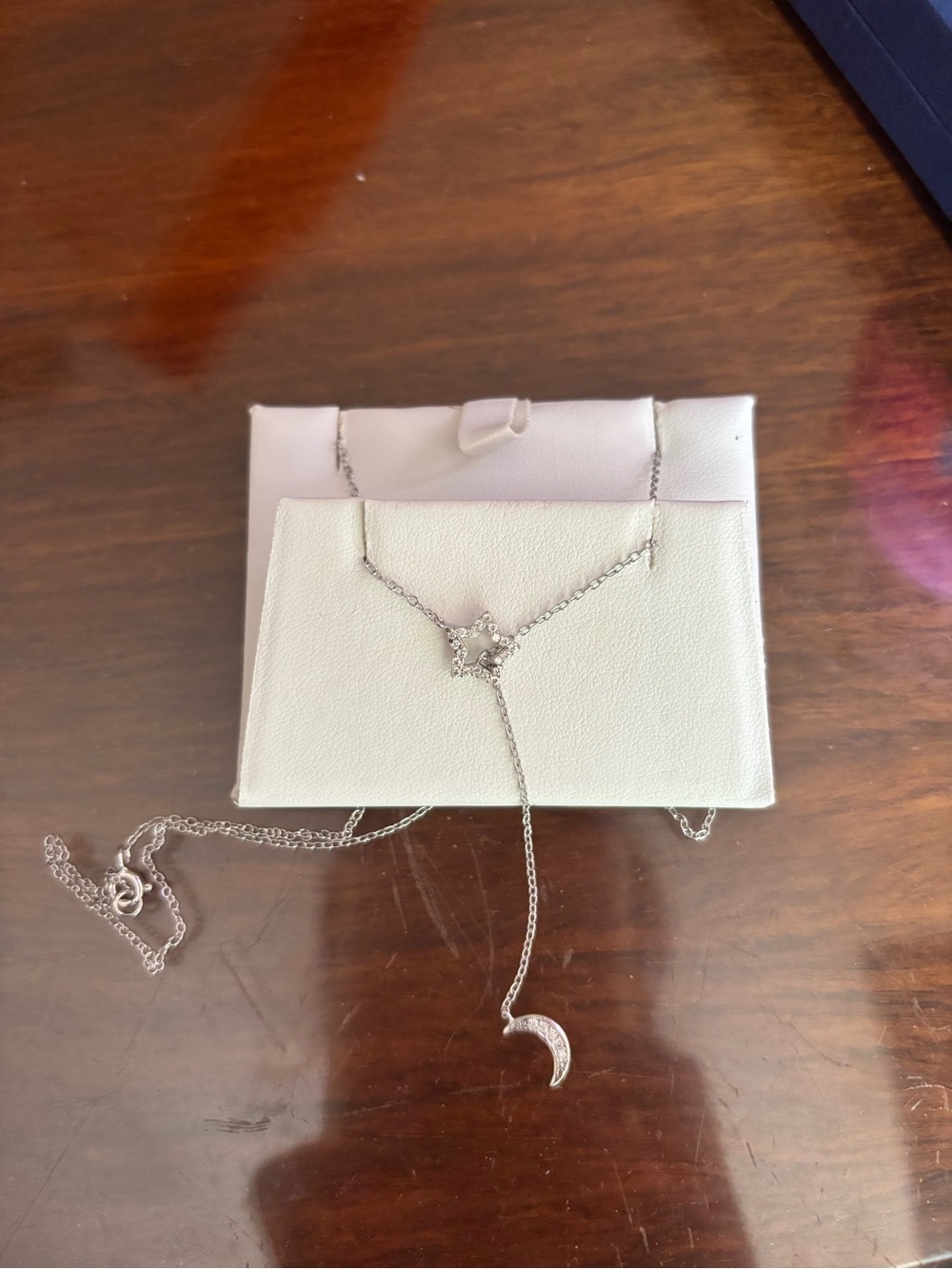 Sterling Silver Moon & Star Lariat Necklace - Silver